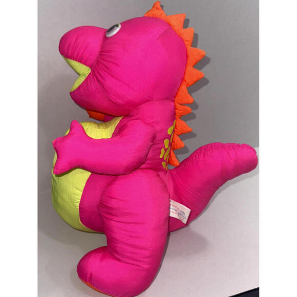 Vintage 1992 Fisher Price Puffalumps Dino Hot Pink T-Rex Dinosaur Plush - Picture 4 of 10